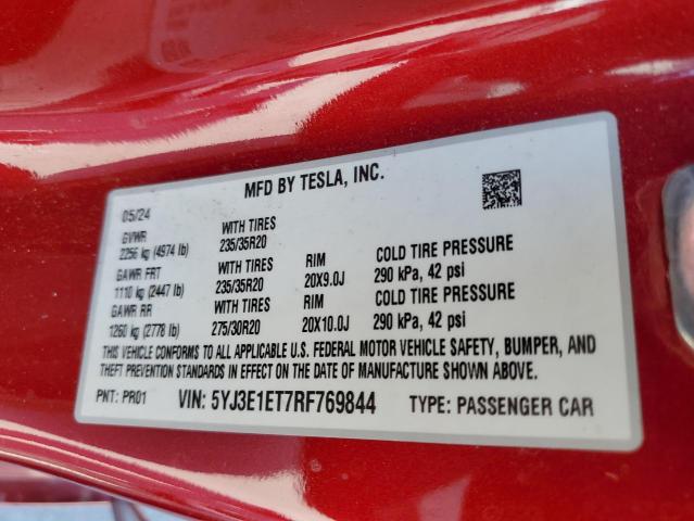 5YJ3E1ET7RF769844 - 2024 TESLA MODEL 3 Qırmızı foto 12