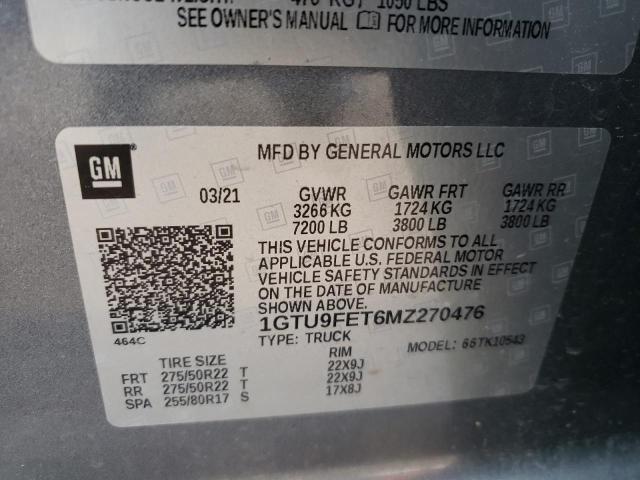 1GTU9FET6MZ270476 - 2021 GMC SIERRA K1500 DENALI GRAY photo 12