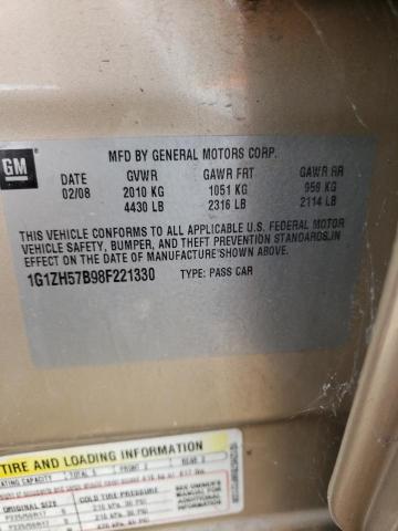 1G1ZH57B98F221330 - 2008 CHEVROLET MALIBU 1LT GOLD photo 12
