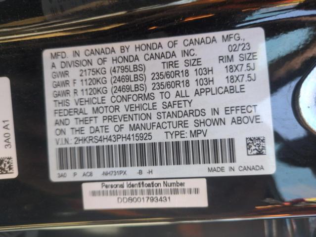 2HKRS4H43PH415925 - 2023 HONDA CR-V EX შავი ფოტო 14