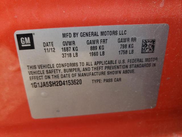 1G1JA5SH2D4153620 - 2013 CHEVROLET SONIC LS 红色 照片 12