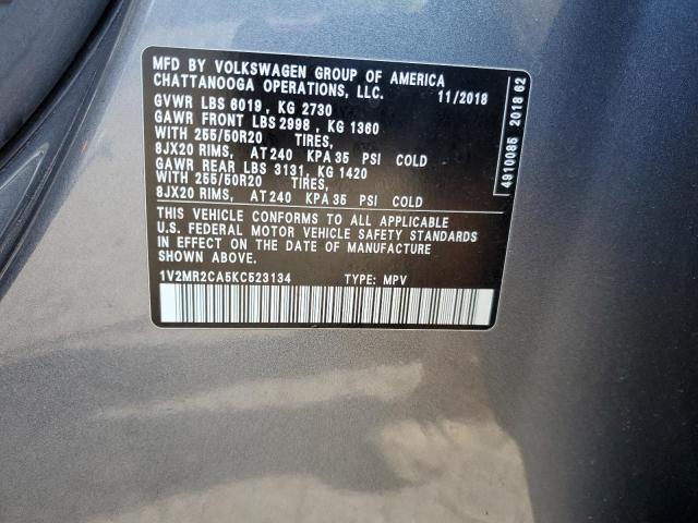 1V2MR2CA5KC523134 - 2019 VOLKSWAGEN ATLAS SEL 灰色 照片 13