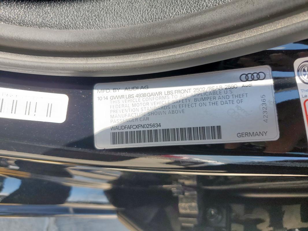 WAUDFAFCXFN025634 - 2015 AUDI A6 PREMIUM PLUS BLACK photo 12