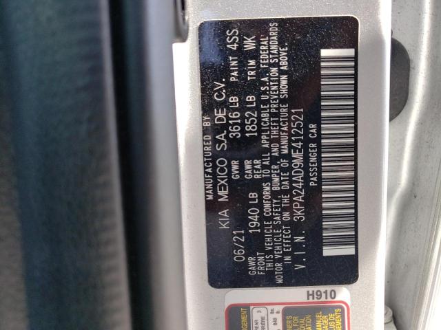 3KPA24AD9ME412521 - 2021 KIA RIO LX SILVER photo 13