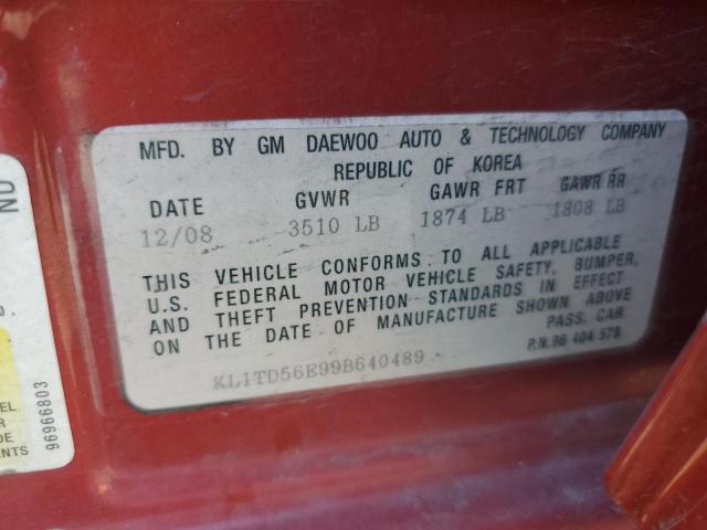 KL1TD56E99B640489 - 2009 CHEVROLET AVEO LS 红色 照片 12