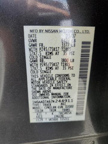 1N6AA07A67N244911 - 2007 NISSAN TITAN XE 石墨色 照片 12