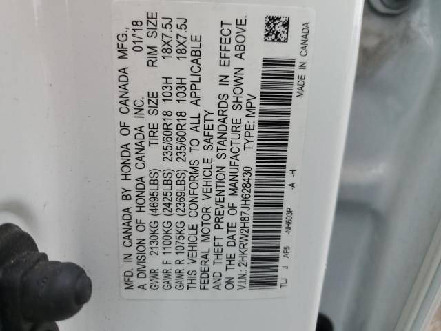 2HKRW2H87JH628430 - 2018 HONDA CR-V EXL WHITE photo 13