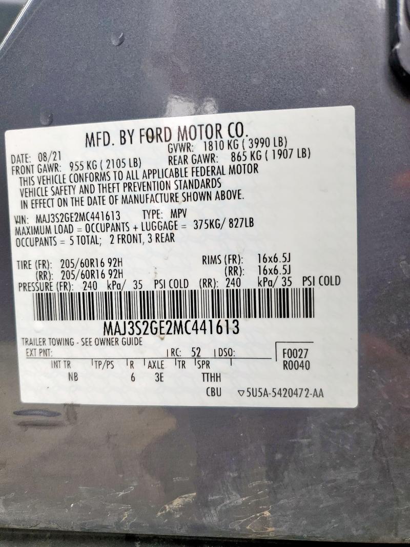 MAJ3S2GE2MC441613 - 2021 FORD ECOSPORT SE Szary zdjęcie 13