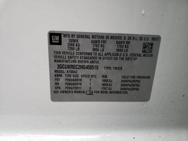 3GCUKREC2HG458519 - 2017 CHEVROLET 1500 K1500 LT WHITE photo 12