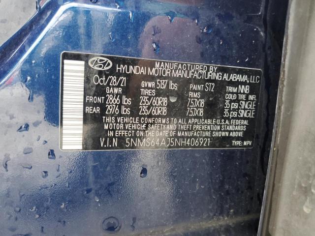 5NMS64AJ5NH406921 - 2022 HYUNDAI SANTA FE SEL BLUE photo 14