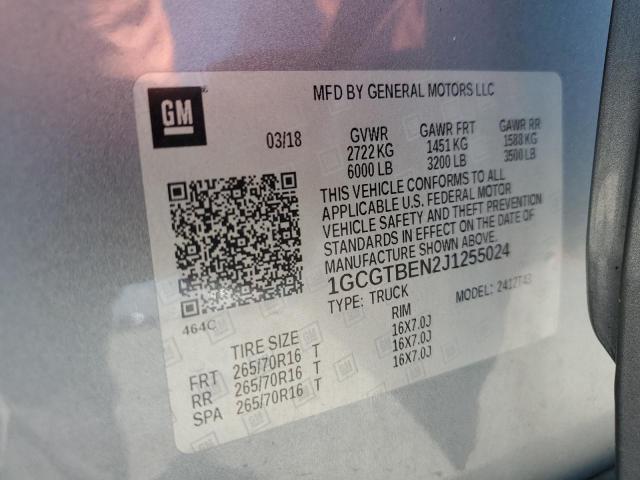 1GCGTBEN2J1255024 - 2018 CHEVROLET COLORADO GRAY photo 12