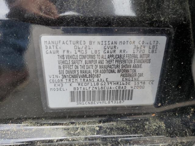 3N1CN8EV4ML893187 - 2021 NISSAN VERSA SV BLACK photo 12