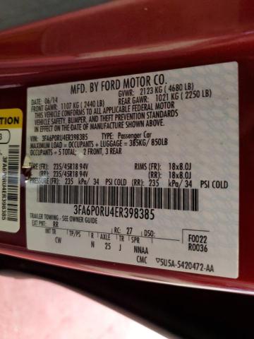 3FA6P0RU4ER398385 - 2014 FORD FUSION TITANIUM HEV RED photo 12