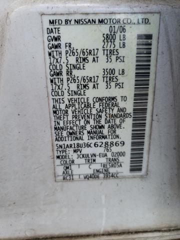 5N1AR18U36C628869 - 2006 NISSAN PATHFINDER LE WHITE photo 13