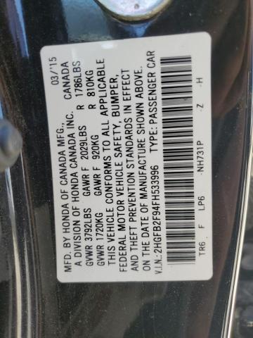 2HGFB2F94FH533996 - 2015 HONDA CIVIC EXL BLACK photo 12