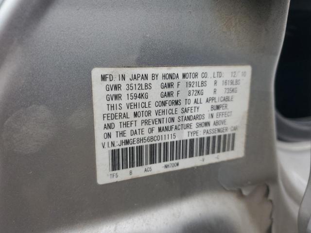 JHMGE8H56BC011115 - 2011 HONDA FIT SPORT SILVER photo 13