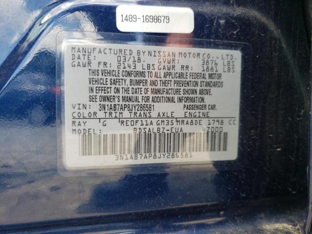 3N1AB7AP8JY286581 - 2018 NISSAN SENTRA S 蓝色 照片 12