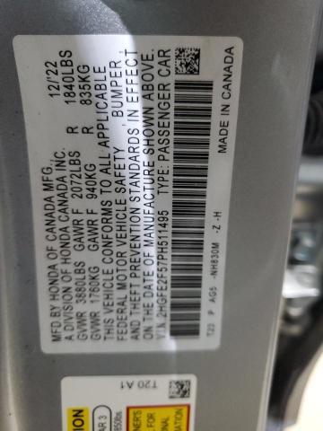 2HGFE2F57PH511495 - 2023 HONDA CIVIC SPORT SILVER photo 12