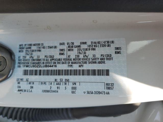 1FMCU9DZ2LUB04416 - 2020 FORD ESCAPE TITANIUM WHITE photo 13