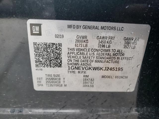 1GNEVGKW6KJ245195 - 2019 CHEVROLET TRAVERSE LT 黑色 照片 14