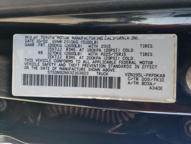 5TEGN92NX3Z163823 - 2003 TOYOTA TACOMA DOUBLE CAB PRERUNNER BLACK photo 12