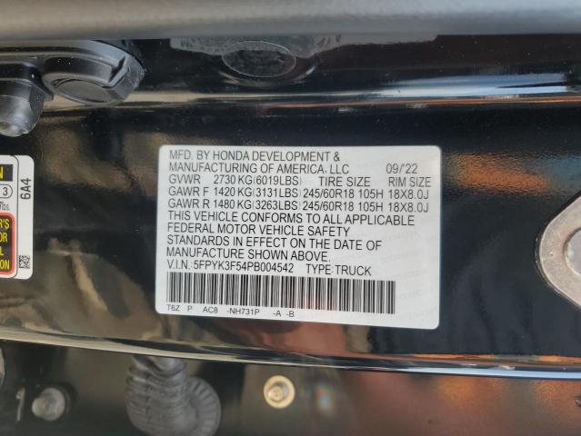 5FPYK3F54PB004542 - 2023 HONDA RIDGELINE RTL 黑色 照片 12