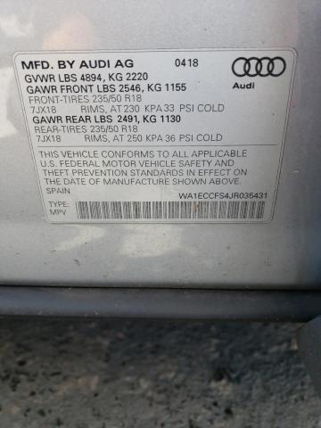 WA1ECCFS4JR035431 - 2018 AUDI Q3 PREMIUM SILVER photo 14