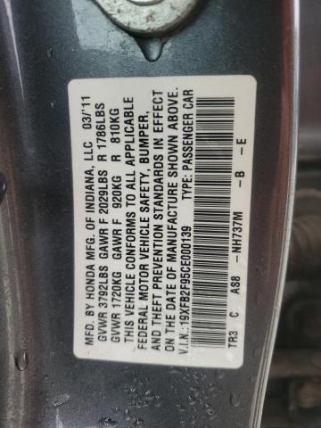 19XFB2F95CE000139 - 2012 HONDA CIVIC EXL GRAY photo 12