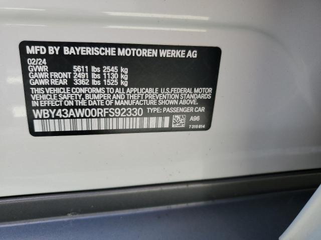 WBY43AW00RFS92330 - 2024 BMW I4 EDRIVE 35 WHITE photo 12