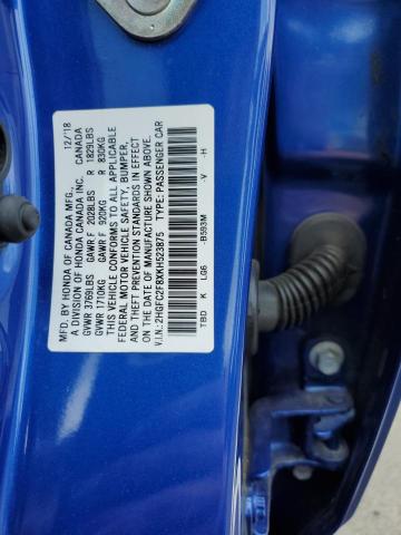 2HGFC2F8XKH523875 - 2019 HONDA CIVIC SPORT 蓝色 照片 12