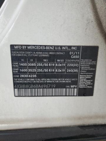 4JGBB8GB6BA696719 - 2011 MERCEDES-BENZ ML 350 4MATIC WHITE photo 12
