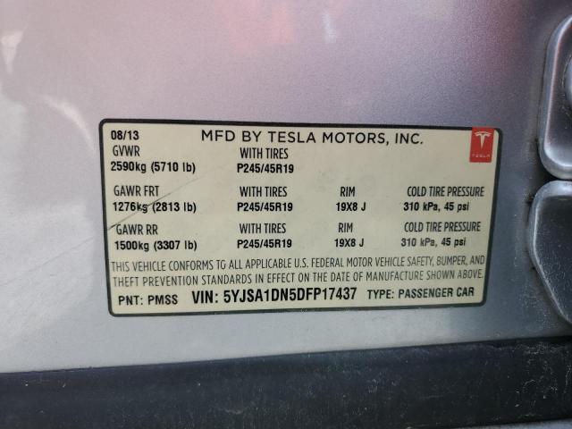 5YJSA1DN5DFP17437 - 2013 TESLA MODEL S Արծաթագույն լուսանկար 12