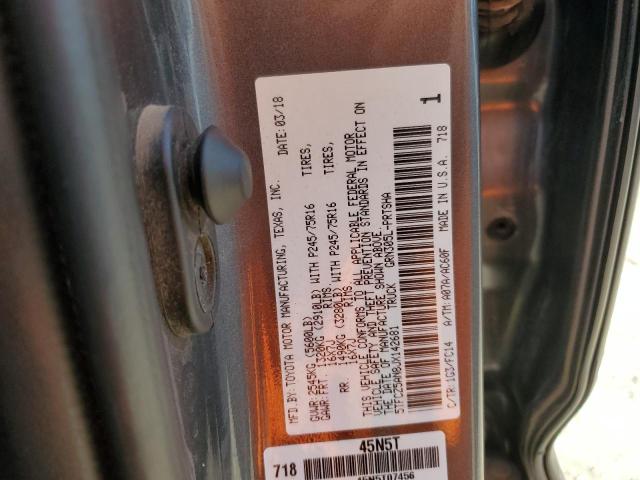 5TFCZ5AN8JX142681 - 2018 TOYOTA TACOMA DOUBLE CAB GRAY photo 12