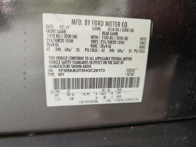 1FM5K8GT5HGC29173 - 2017 FORD EXPLORER SPORT 灰色 照片 14