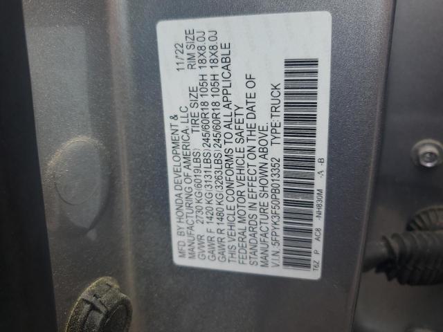 5FPYK3F50PB013352 - 2023 HONDA RIDGELINE RTL 银色 照片 12