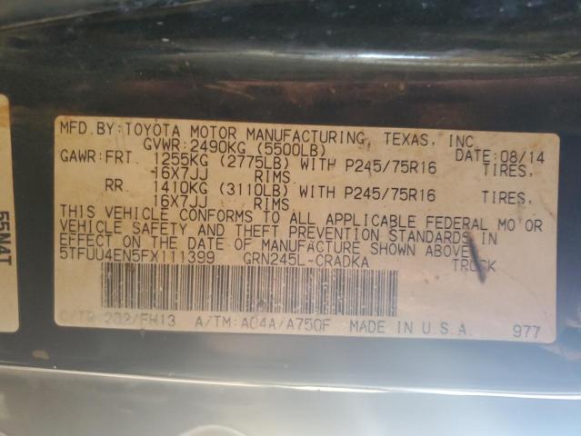 5TFUU4EN5FX111399 - 2015 TOYOTA TACOMA ACCESS CAB Қара фото 12