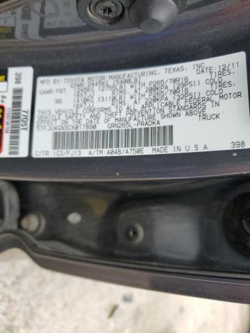 5TFJU4GN3CX017890 - 2012 TOYOTA TACOMA DOUBLE CAB PRERUNNER GRAY photo 12