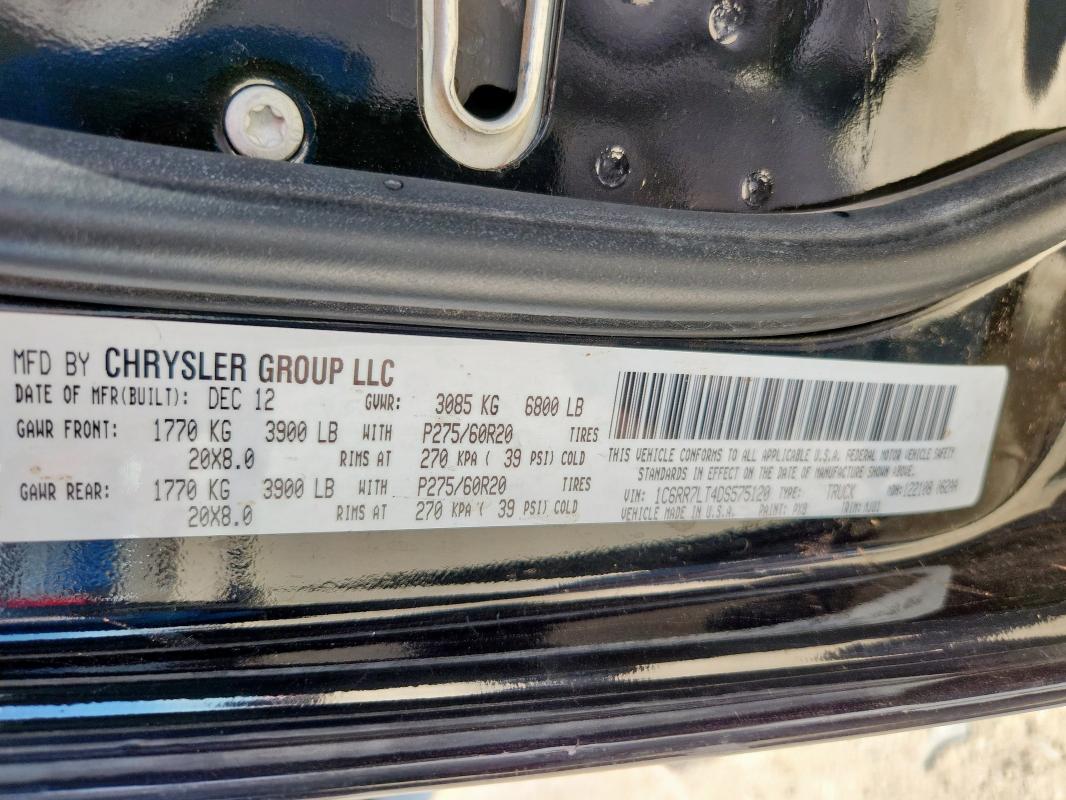 1C6RR7LT4DS575120 - 2013 RAM 1500 SLT BLACK photo 12