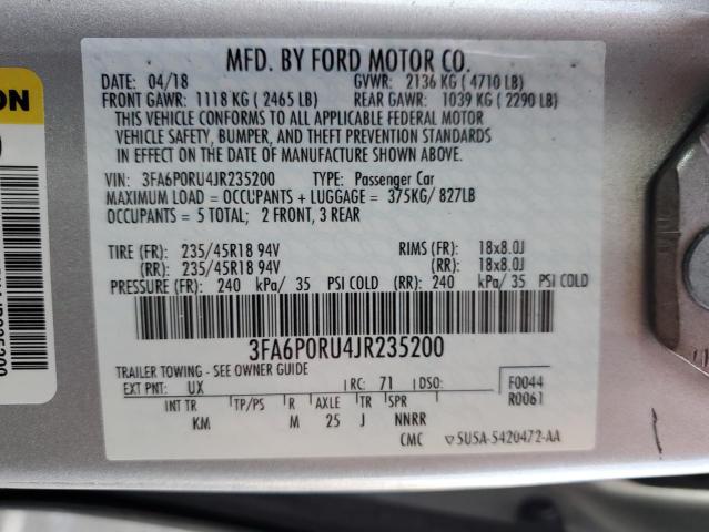 3FA6P0RU4JR235200 - 2018 FORD FUSION TITANIUM/PLATINUM HEV SILVER photo 12