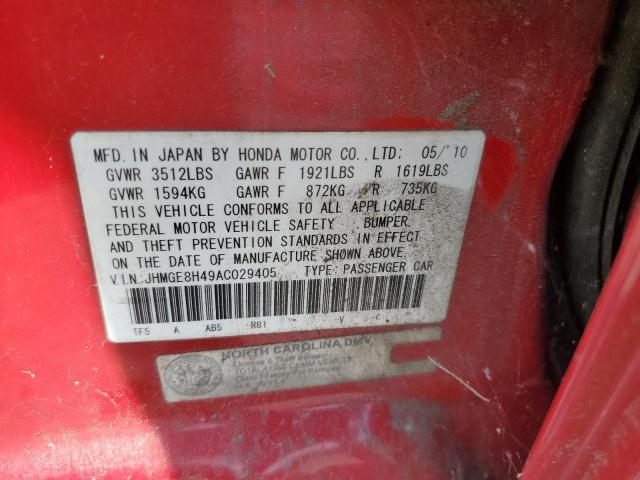 JHMGE8H49AC029405 - 2010 HONDA FIT SPORT RED photo 13