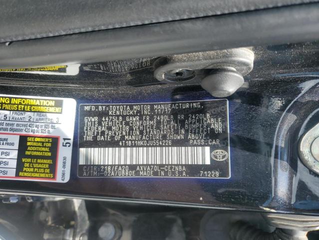 4T1B11HK0JU554226 - 2018 TOYOTA CAMRY L BLACK photo 12