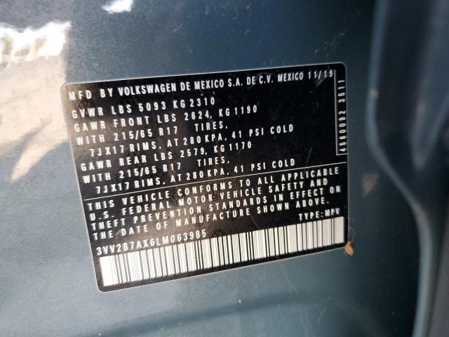 3VV2B7AX6LM063985 - 2020 VOLKSWAGEN TIGUAN SE Turquesa foto 13