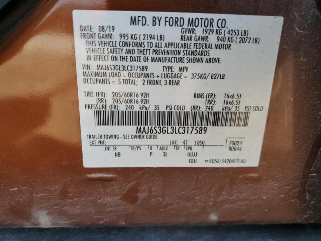 MAJ6S3GL3LC317589 - 2020 FORD ECOSPORT SE بني صورة 12