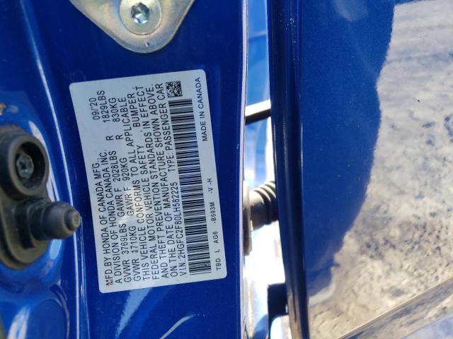 2HGFC2F80LH582225 - 2020 HONDA CIVIC SPORT ლურჯი ფოტო 12