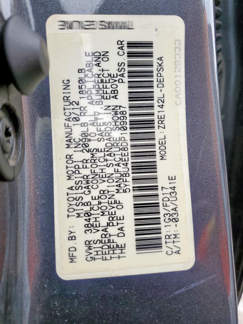 5YFBU4EE8DP109987 - 2013 TOYOTA COROLLA BASE 灰色 照片 14