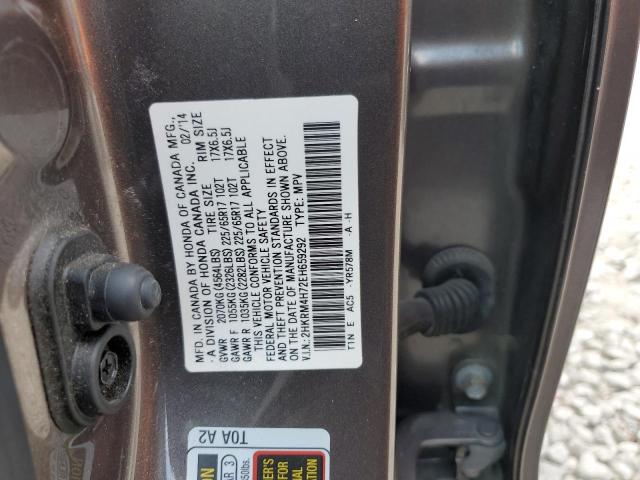 2HKRM4H72EH659292 - 2014 HONDA CR-V EXL GRAY photo 13