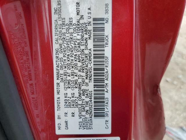 5TEUX42N35Z144601 - 2005 TOYOTA TACOMA ACCESS CAB RED photo 10