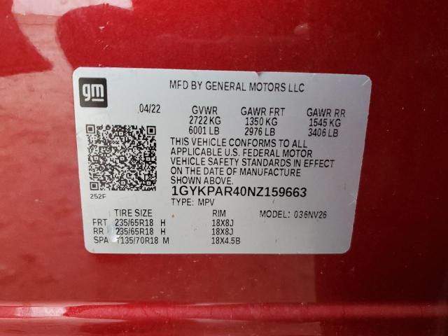 1GYKPAR40NZ159663 - 2022 CADILLAC XT6 LUXURY RED photo 14