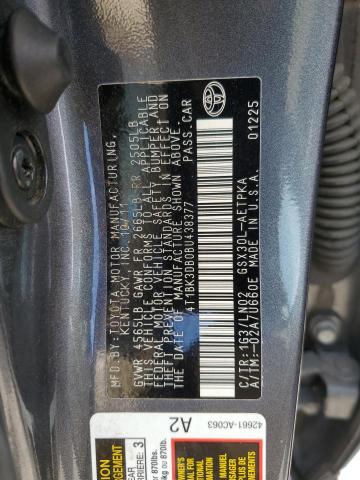 4T1BK3DB0BU438377 - 2011 TOYOTA AVALON BASE GRAY photo 12