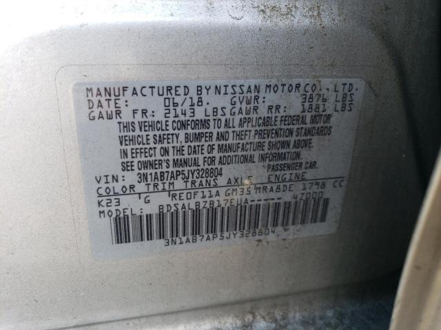 3N1AB7AP5JY328804 - 2018 NISSAN SENTRA S SILVER photo 12